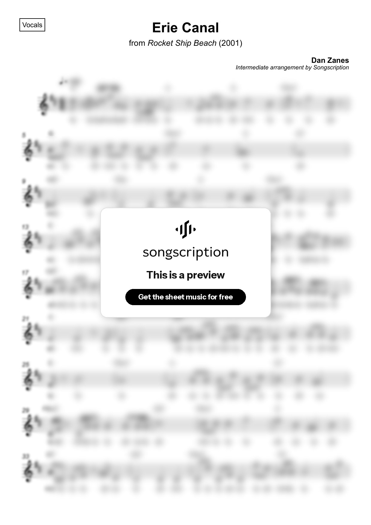 Intermediate Vocals Sheet Music for "Erie Canal" by Dan Zanes
