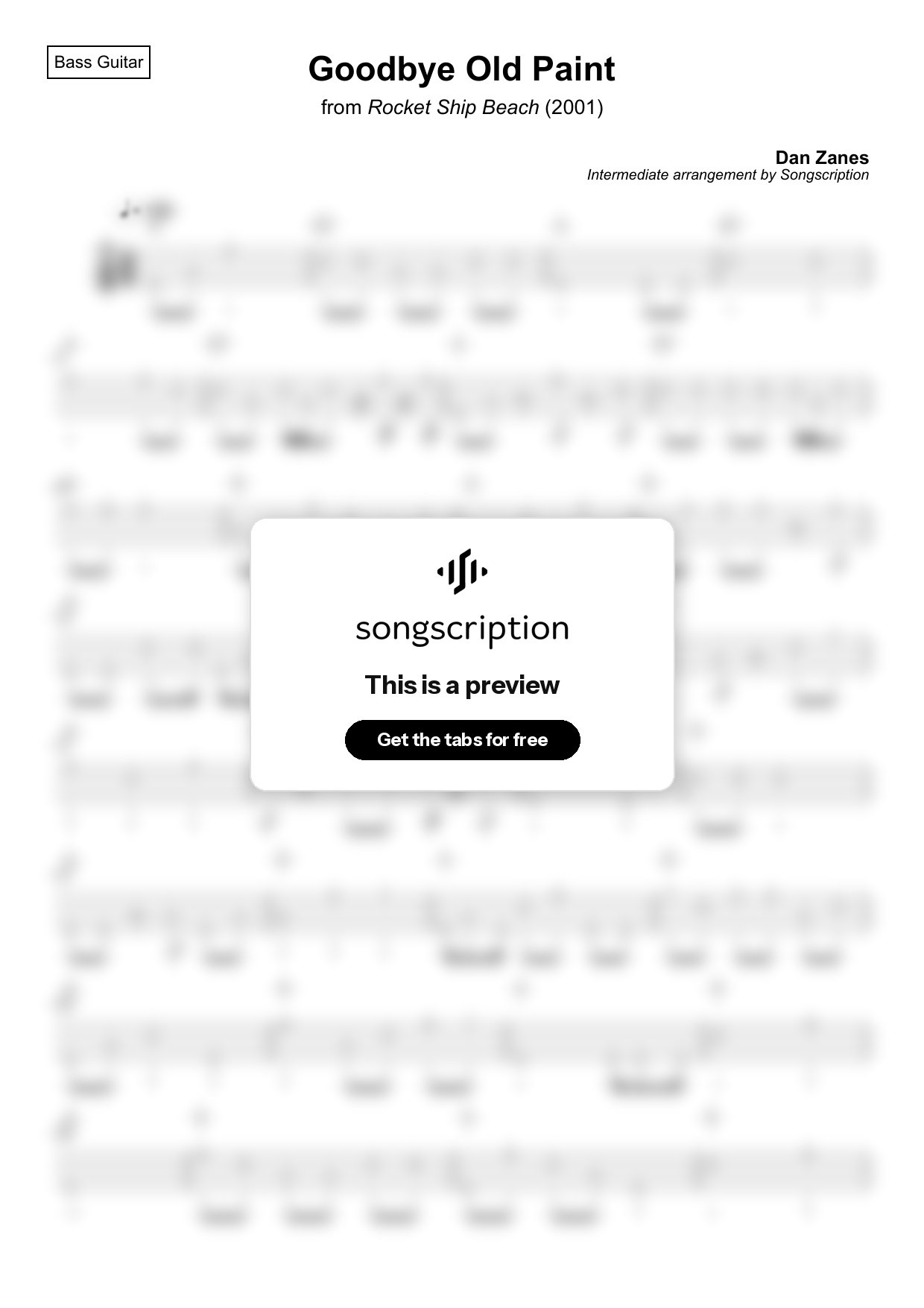 Intermediate Bass Guitar Tabs for "Goodbye Old Paint" by Dan Zanes
