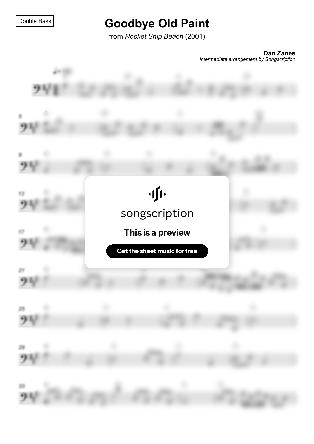 Intermediate Double Bass Sheet Music for "Goodbye Old Paint" by Dan Zanes