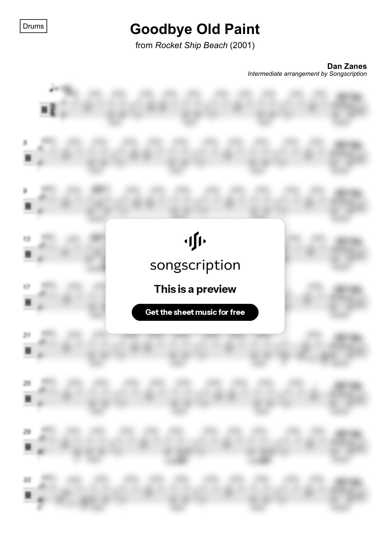 Intermediate Drums Sheet Music for "Goodbye Old Paint" by Dan Zanes