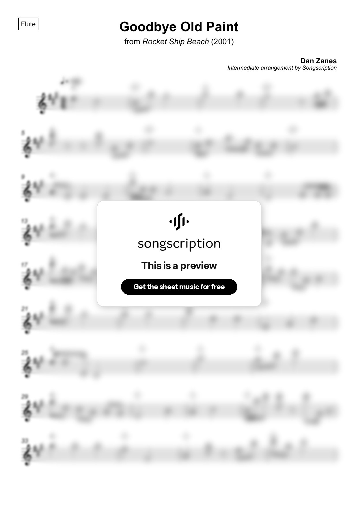 Intermediate Flute Sheet Music for "Goodbye Old Paint" by Dan Zanes