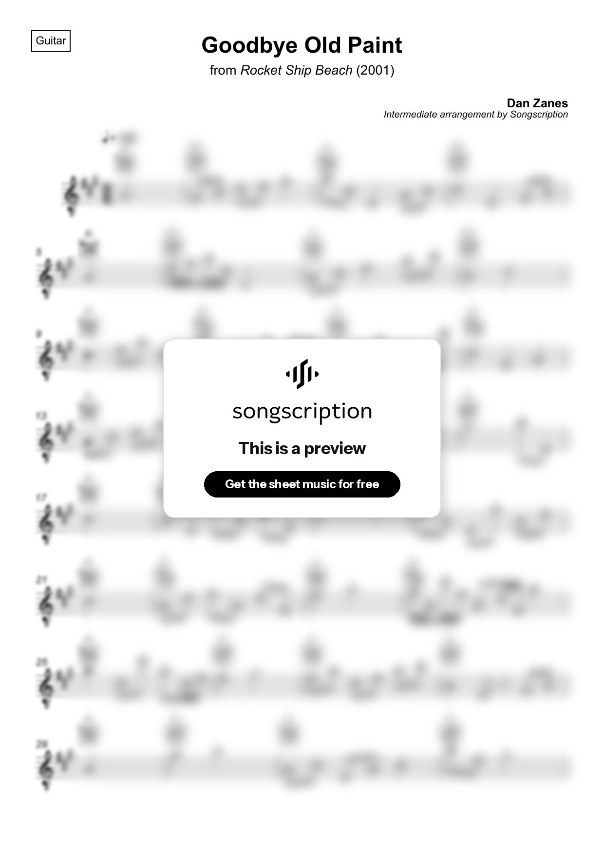 Intermediate Acoustic Guitar Sheet Music for "Goodbye Old Paint" by Dan Zanes