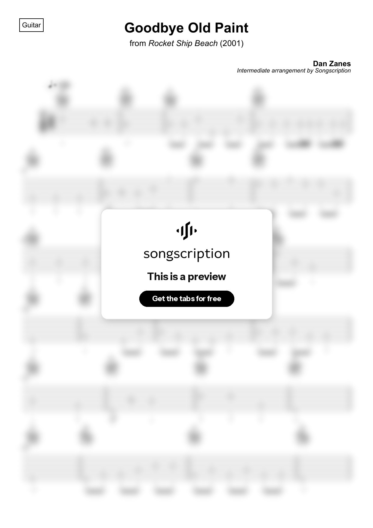 Intermediate Acoustic Guitar Tabs for "Goodbye Old Paint" by Dan Zanes