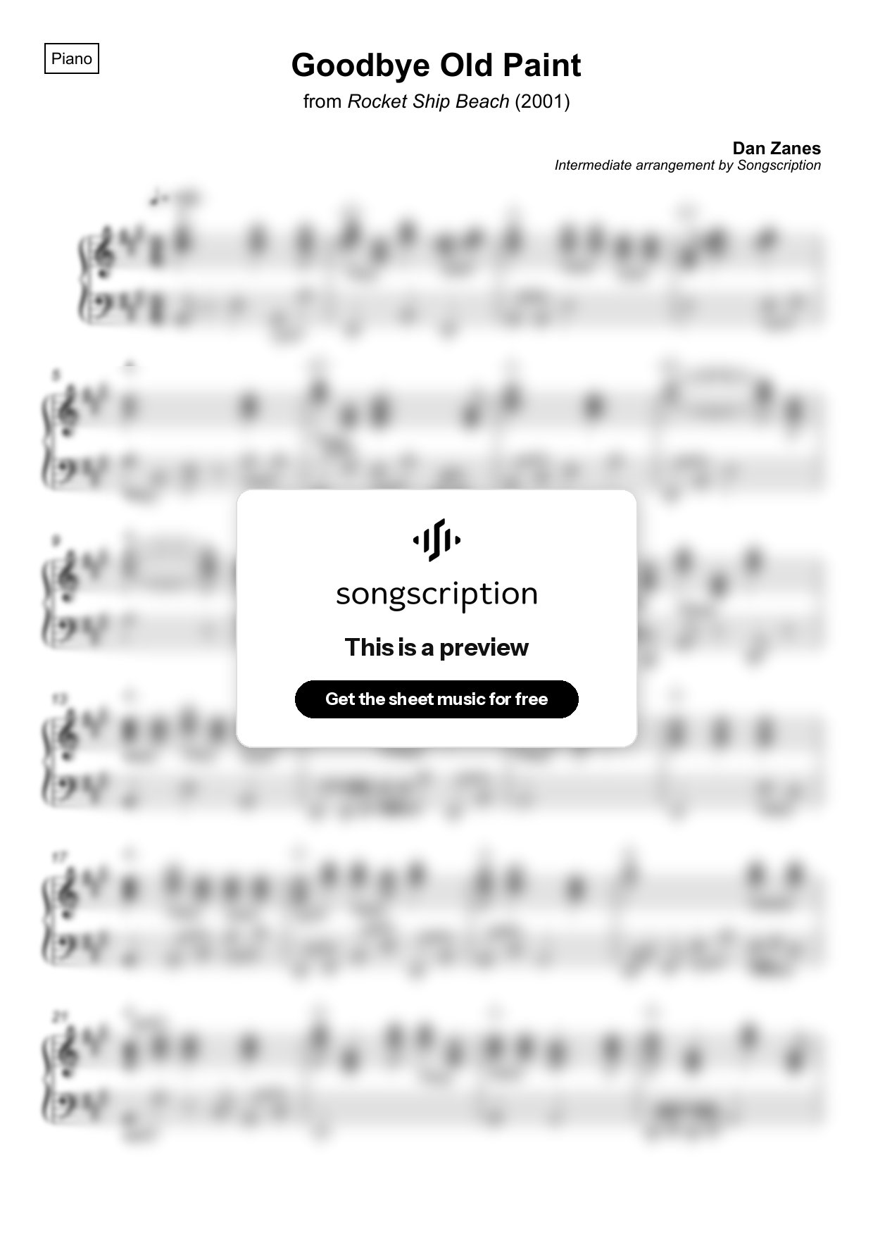 Intermediate Piano Sheet Music for "Goodbye Old Paint" by Dan Zanes
