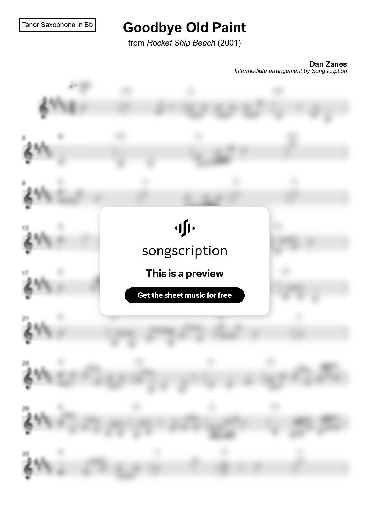 Intermediate Tenor Sax Sheet Music for "Goodbye Old Paint" by Dan Zanes