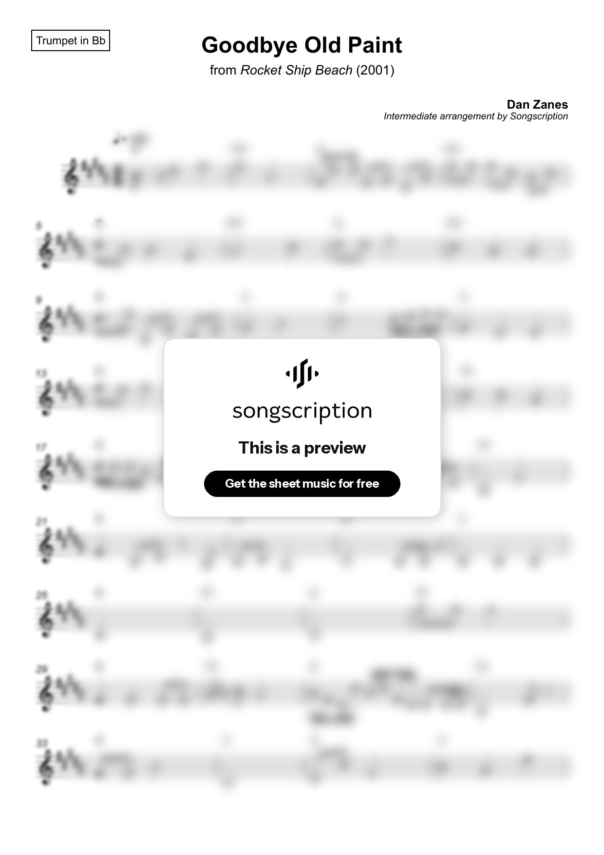 Intermediate Trumpet Sheet Music for "Goodbye Old Paint" by Dan Zanes