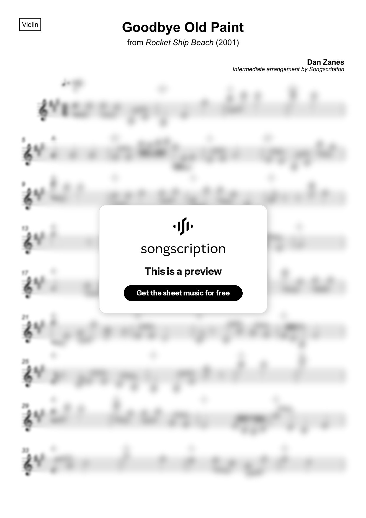 Intermediate Violin Sheet Music for "Goodbye Old Paint" by Dan Zanes