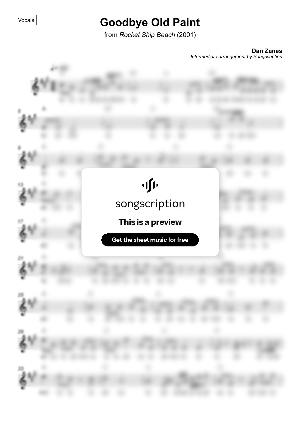 Intermediate Vocals Sheet Music for "Goodbye Old Paint" by Dan Zanes