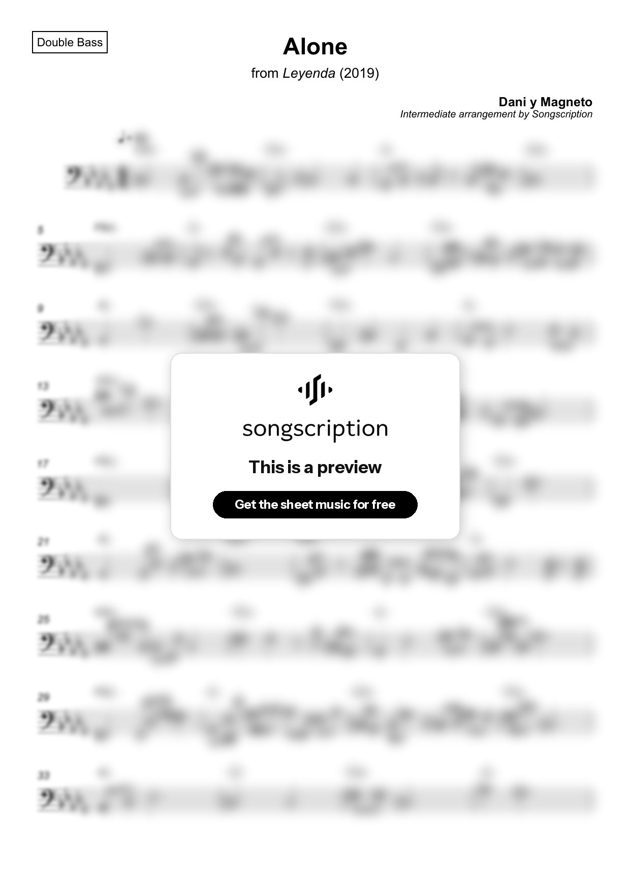 Intermediate Double Bass Sheet Music for "Alone" by Dani y Magneto