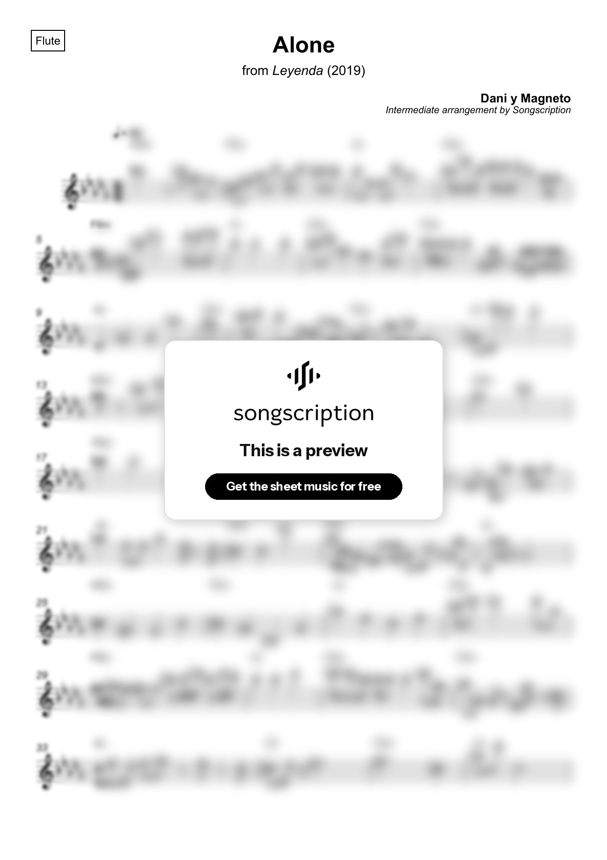 Intermediate Flute Sheet Music for "Alone" by Dani y Magneto