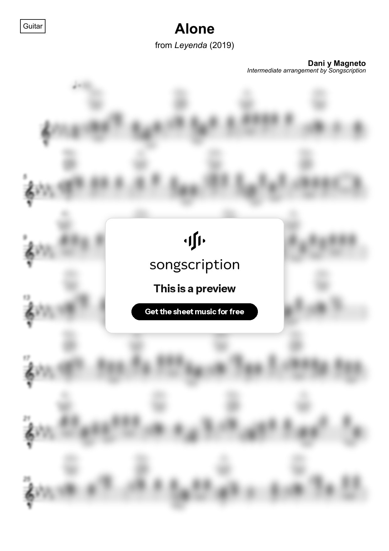 Intermediate Acoustic Guitar Sheet Music for "Alone" by Dani y Magneto