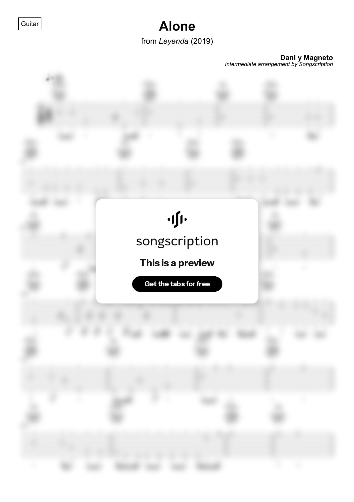 Intermediate Acoustic Guitar Tabs for "Alone" by Dani y Magneto