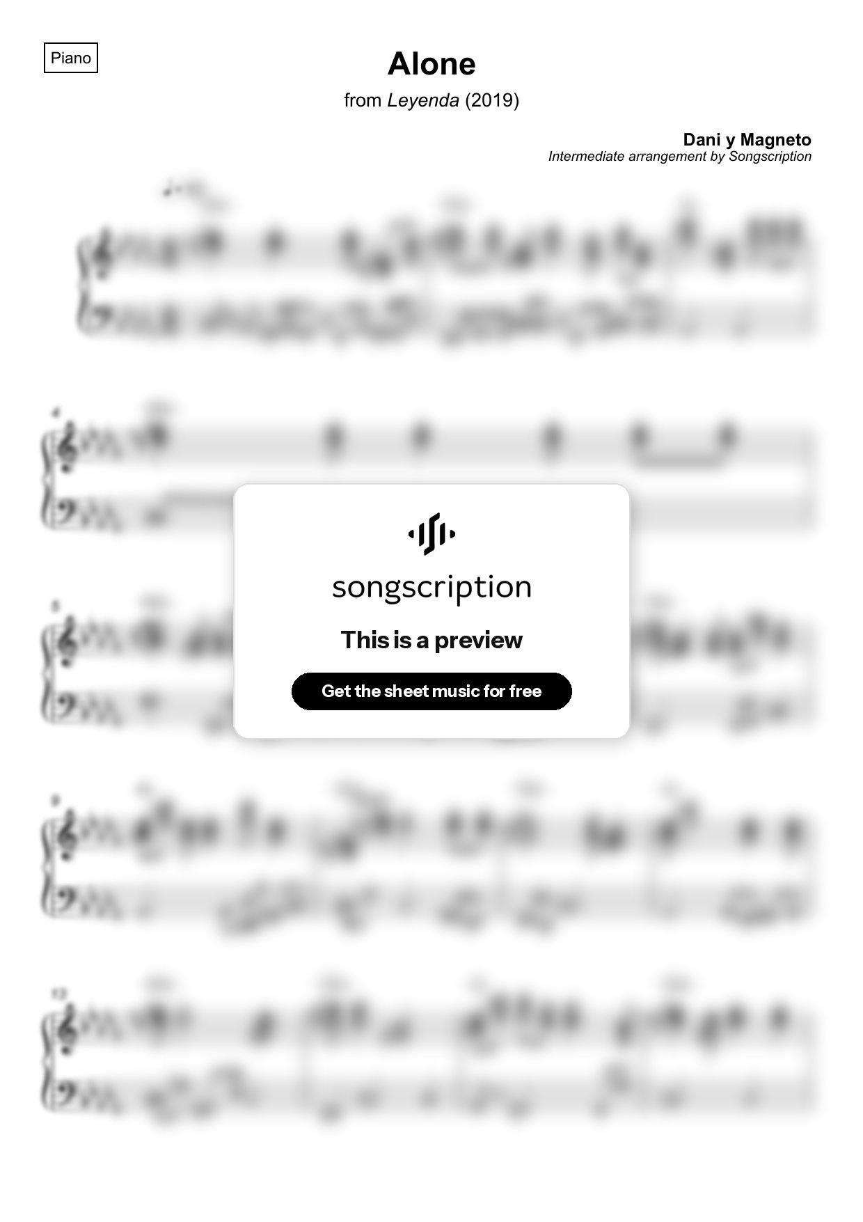 Intermediate Piano Sheet Music for "Alone" by Dani y Magneto