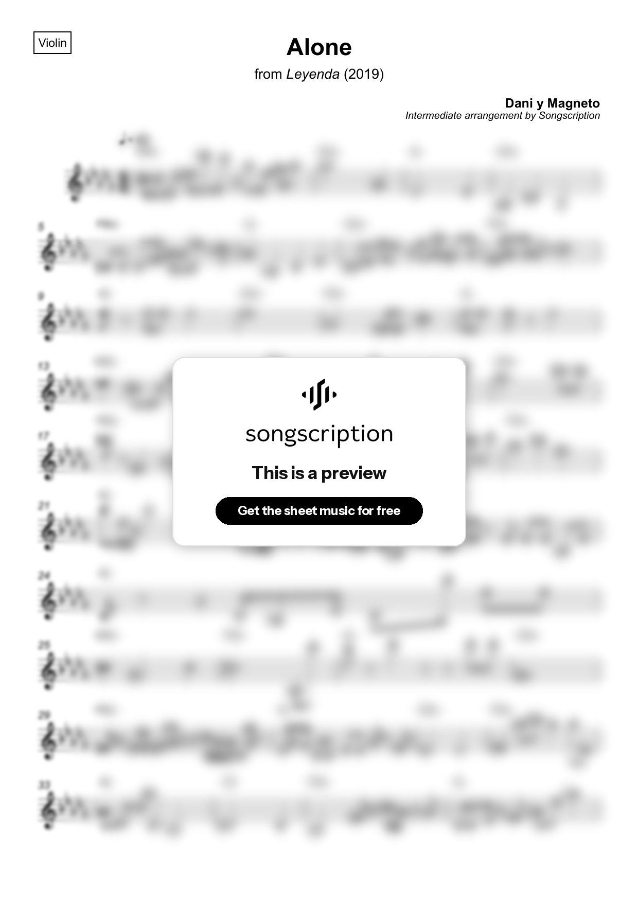 Intermediate Violin Sheet Music for "Alone" by Dani y Magneto