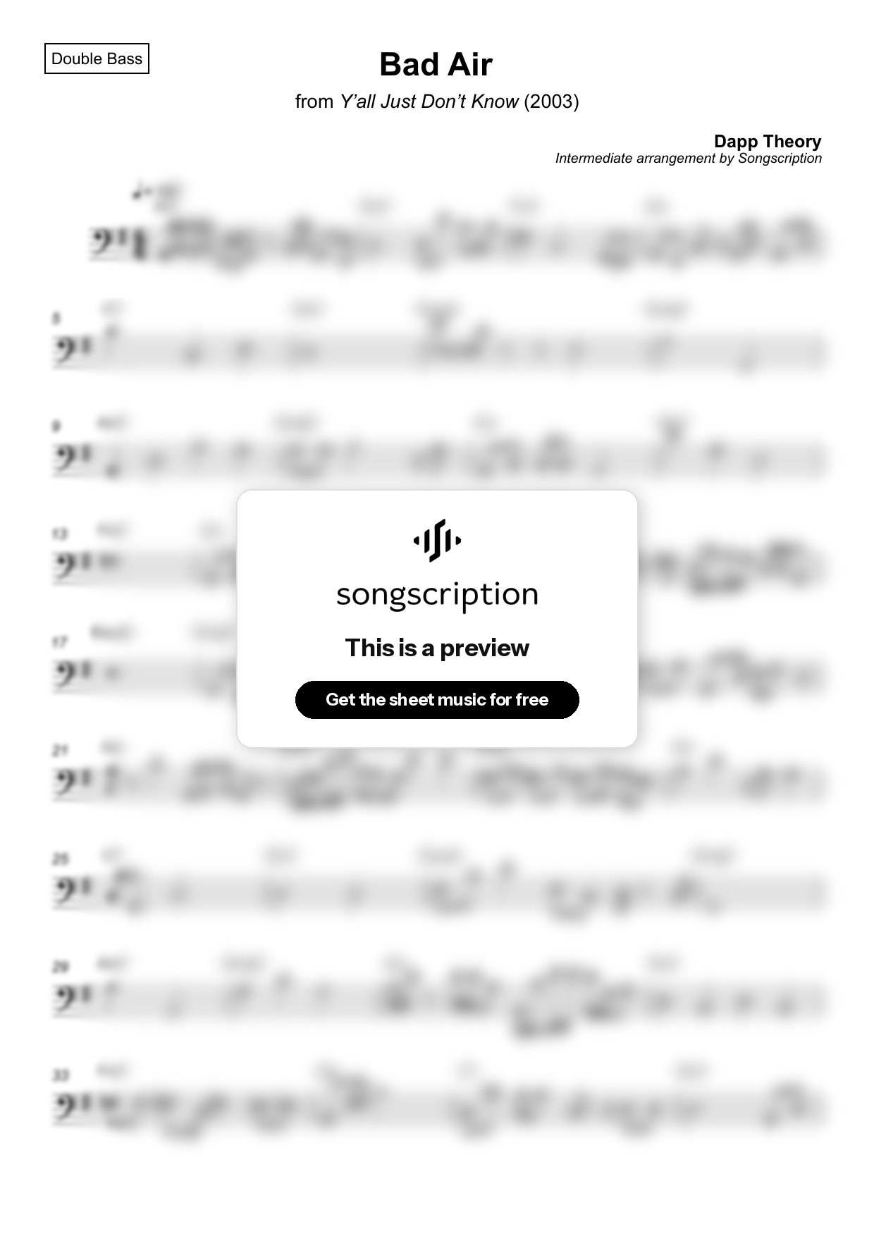 Intermediate Double Bass Sheet Music for "Bad Air" by Dapp Theory