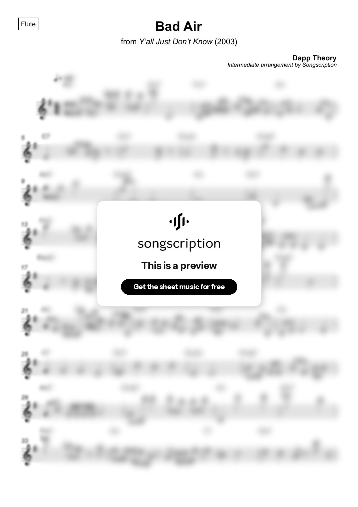 Intermediate Flute Sheet Music for "Bad Air" by Dapp Theory