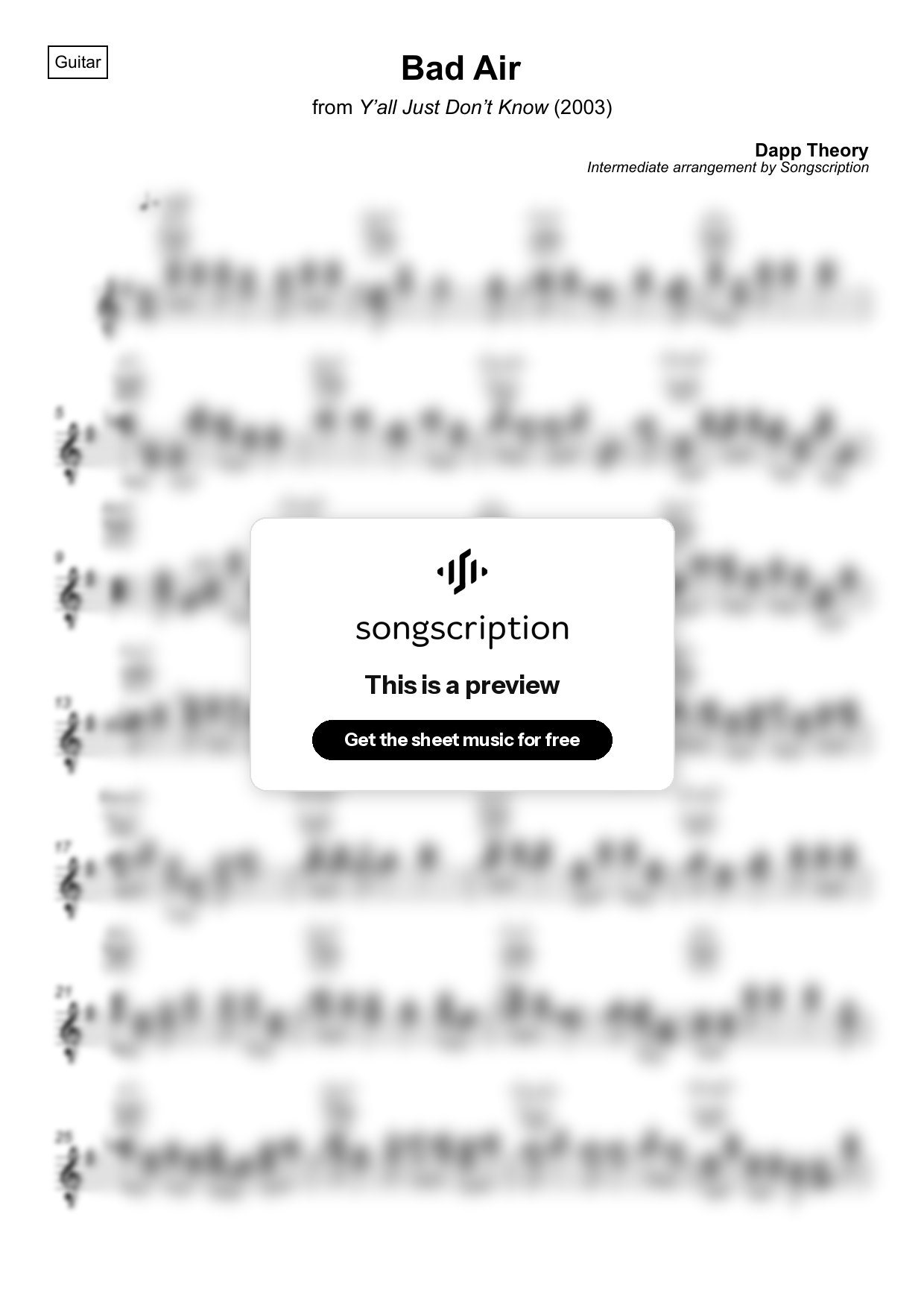 Intermediate Acoustic Guitar Sheet Music for "Bad Air" by Dapp Theory