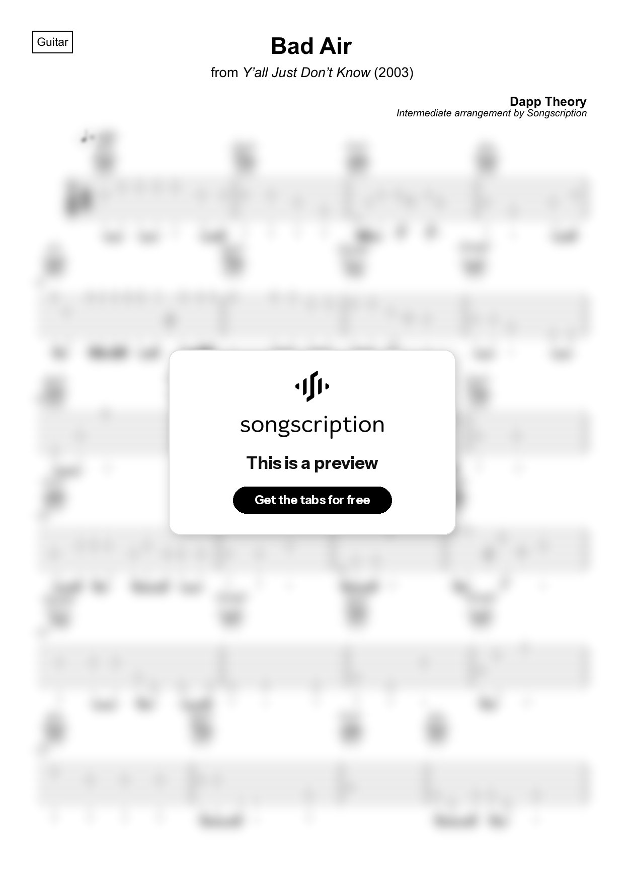Intermediate Acoustic Guitar Tabs for "Bad Air" by Dapp Theory