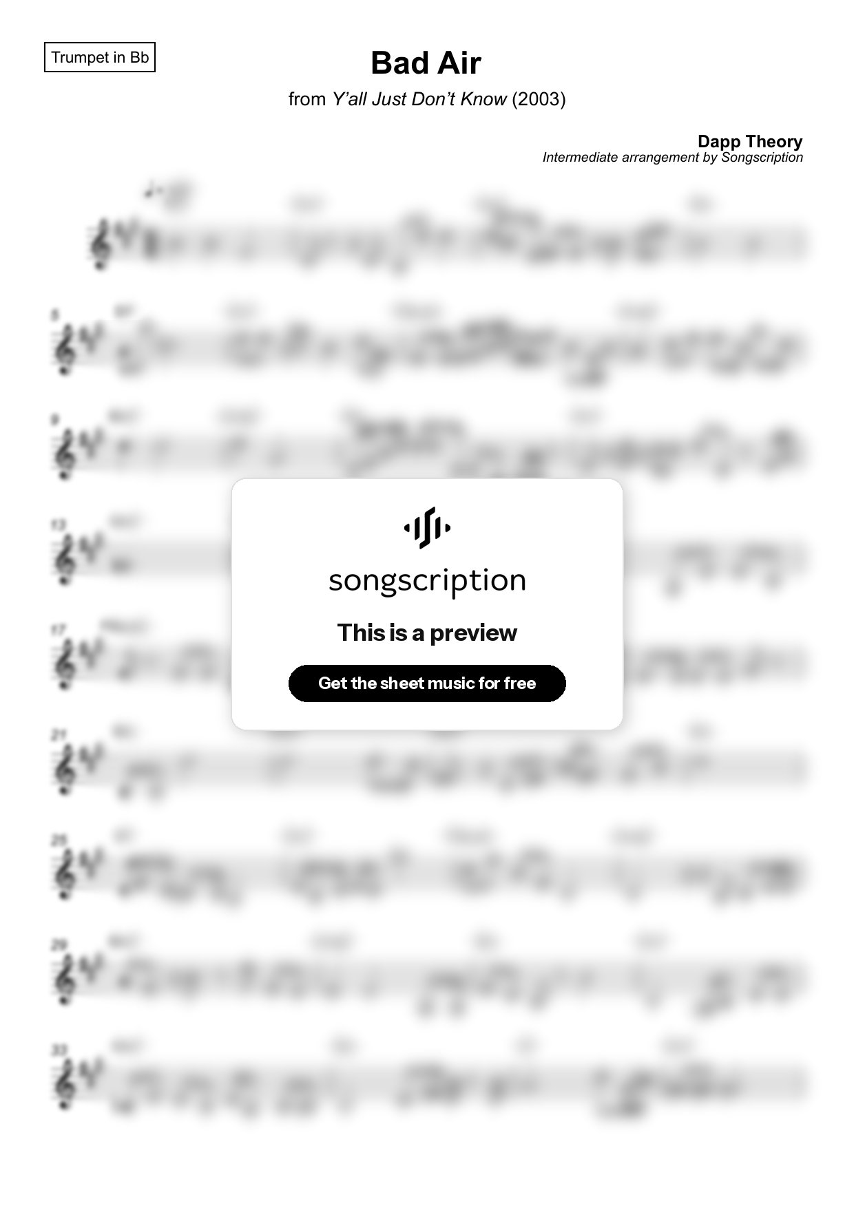 Intermediate Trumpet Sheet Music for "Bad Air" by Dapp Theory