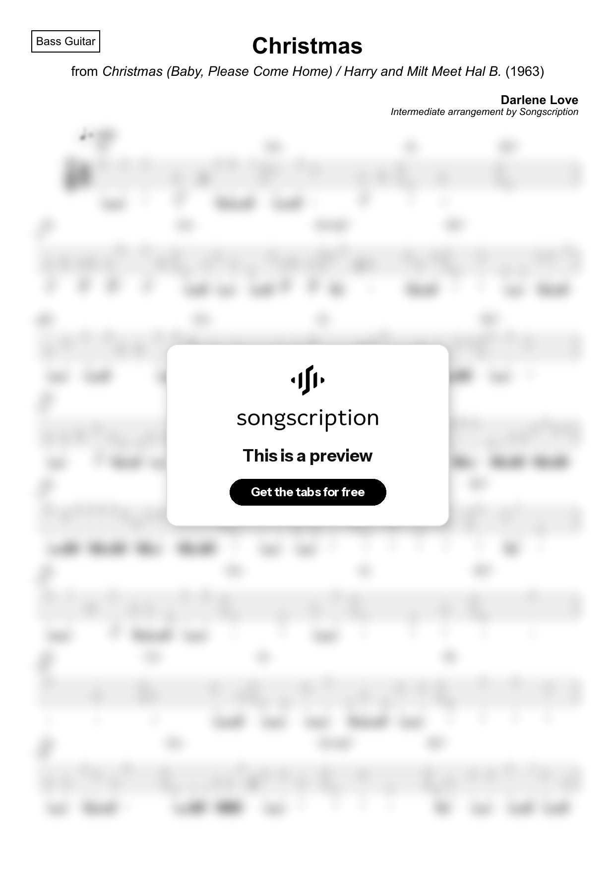 Intermediate Bass Guitar Tabs for "Christmas" by Darlene Love