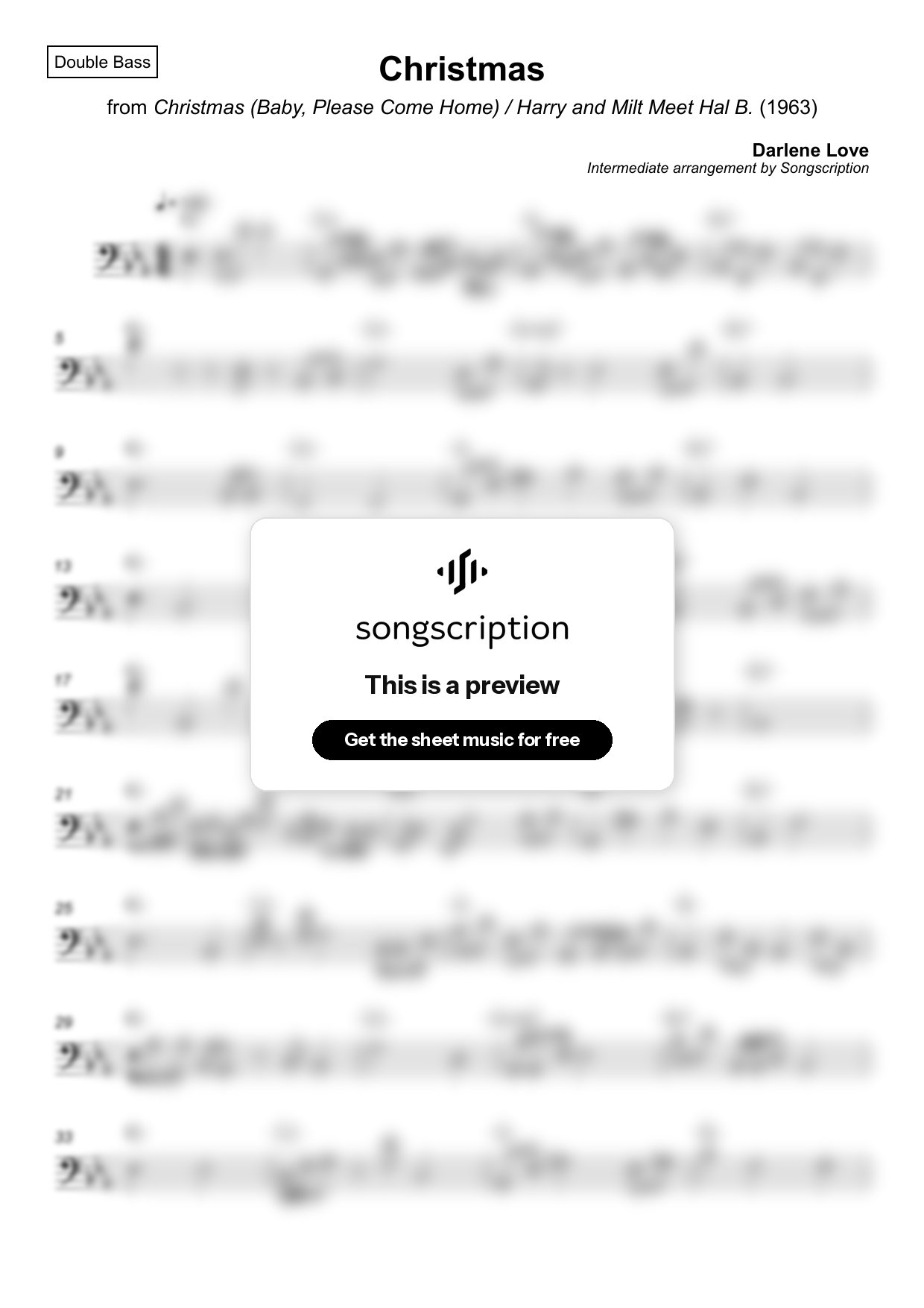 Intermediate Double Bass Sheet Music for "Christmas" by Darlene Love