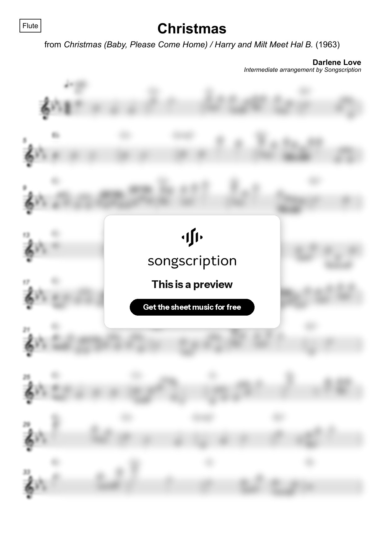 Intermediate Flute Sheet Music for "Christmas" by Darlene Love