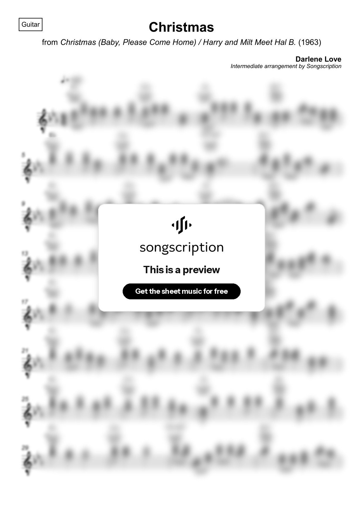 Intermediate Acoustic Guitar Sheet Music for "Christmas" by Darlene Love