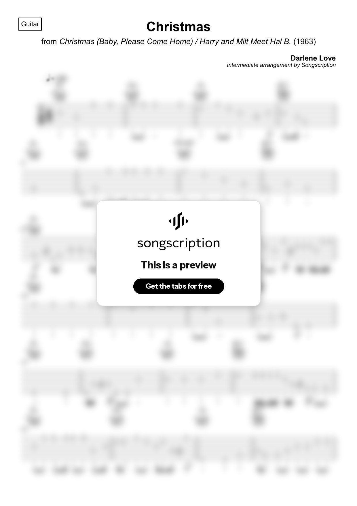 Intermediate Acoustic Guitar Tabs for "Christmas" by Darlene Love