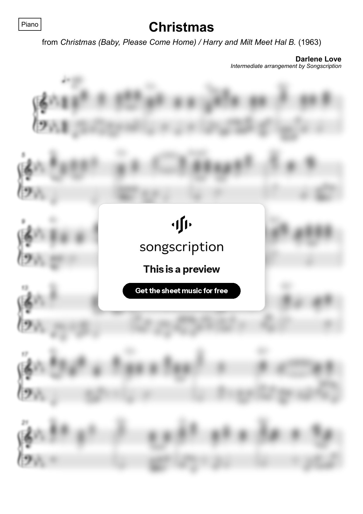Intermediate Piano Sheet Music for "Christmas" by Darlene Love