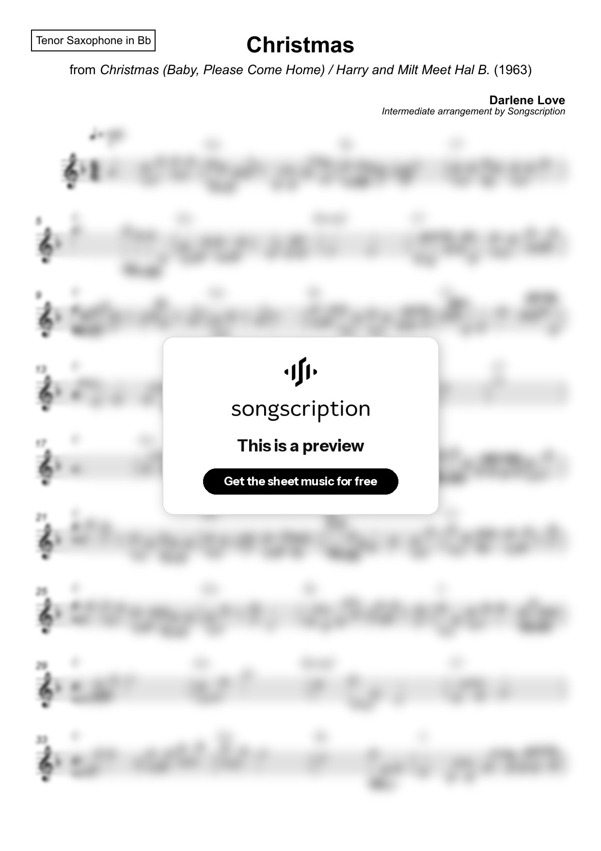 Intermediate Tenor Sax Sheet Music for "Christmas" by Darlene Love
