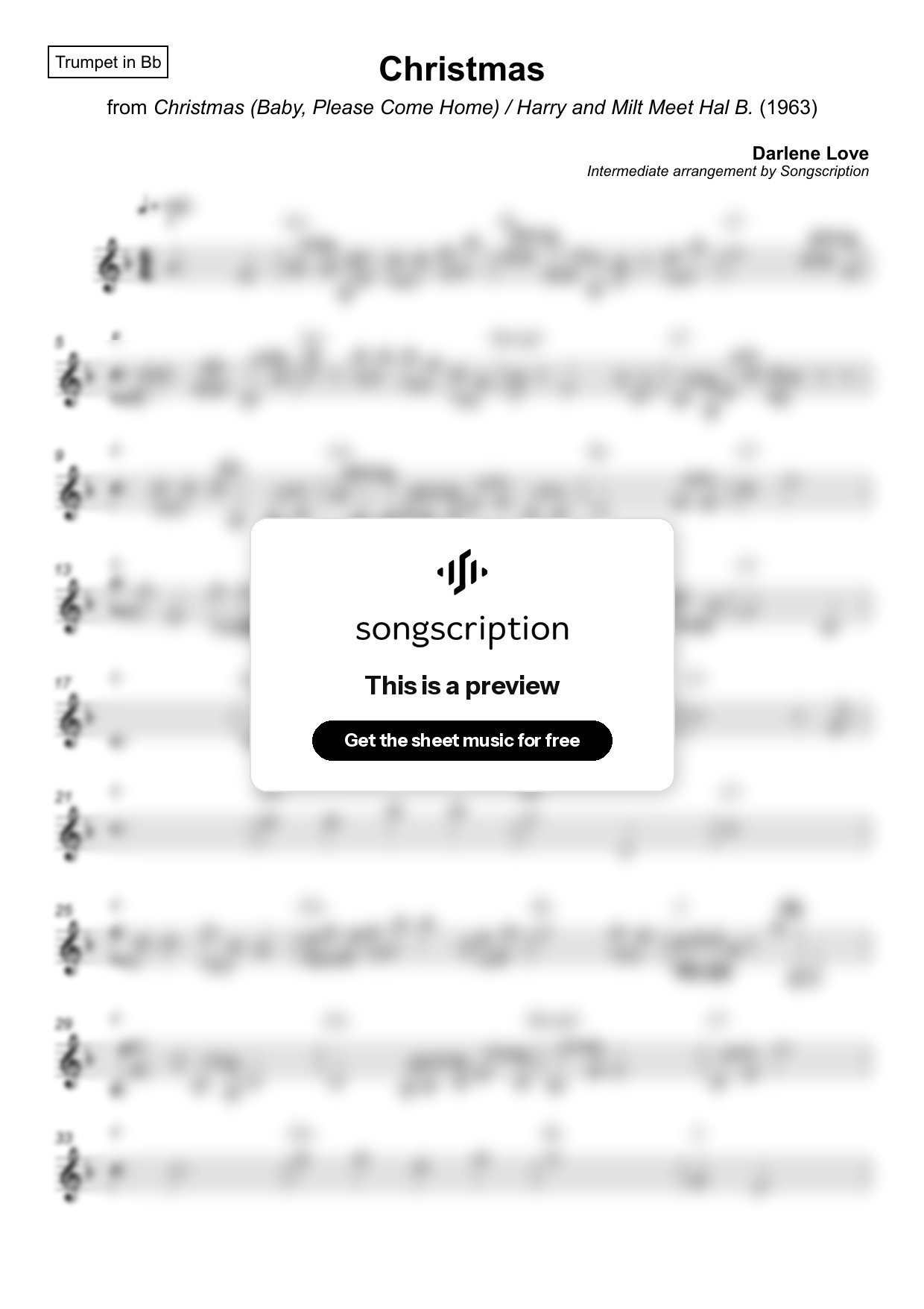 Intermediate Trumpet Sheet Music for "Christmas" by Darlene Love