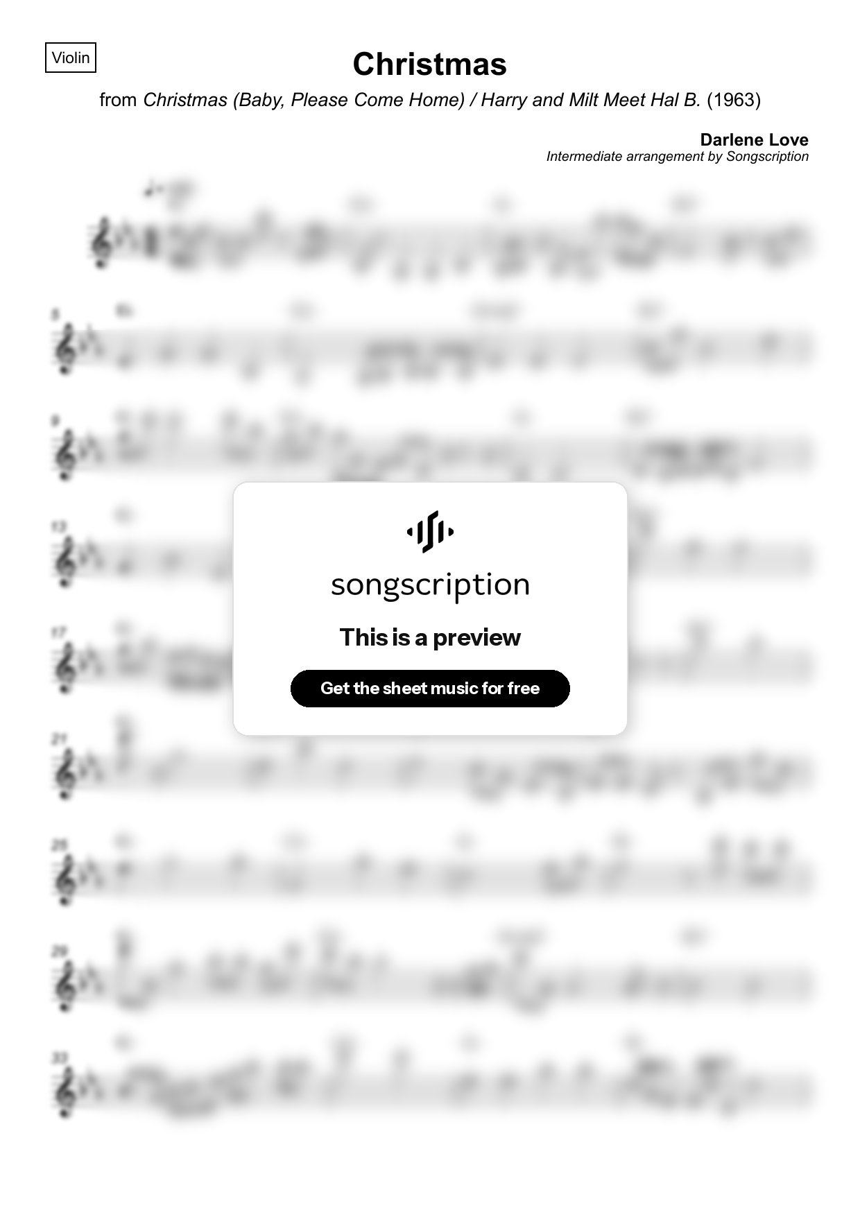 Intermediate Violin Sheet Music for "Christmas" by Darlene Love