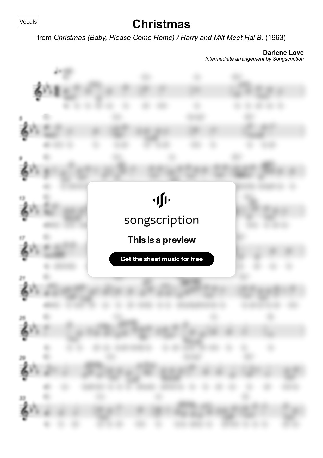 Intermediate Vocals Sheet Music for "Christmas" by Darlene Love