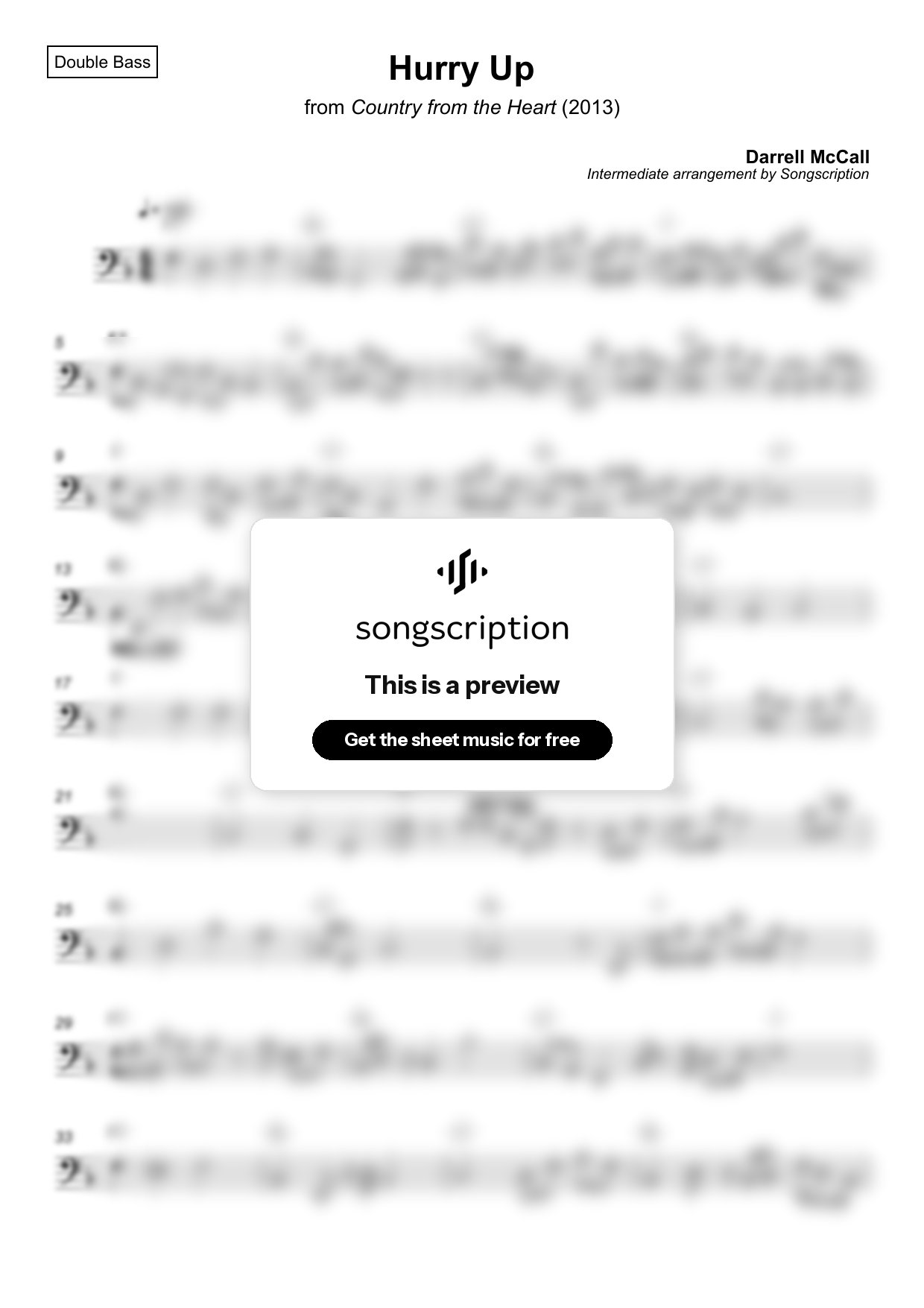 Intermediate Double Bass Sheet Music for "Hurry Up" by Darrell McCall