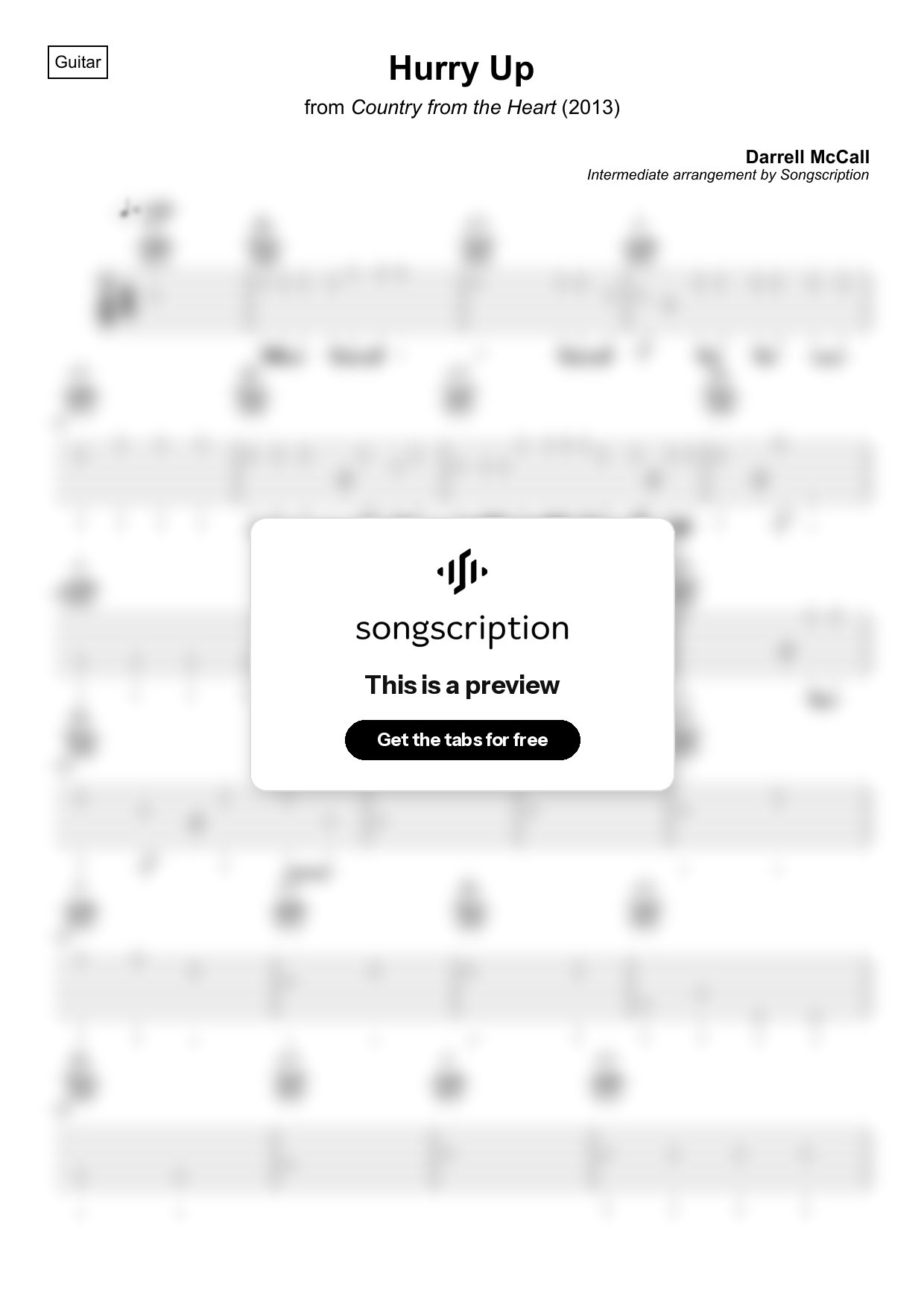 Intermediate Acoustic Guitar Tabs for "Hurry Up" by Darrell McCall