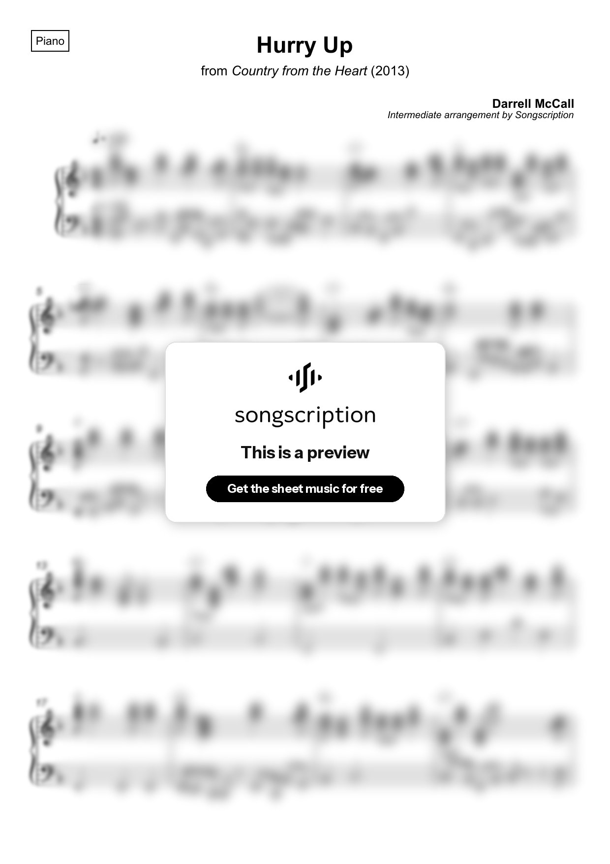 Intermediate Piano Sheet Music for "Hurry Up" by Darrell McCall