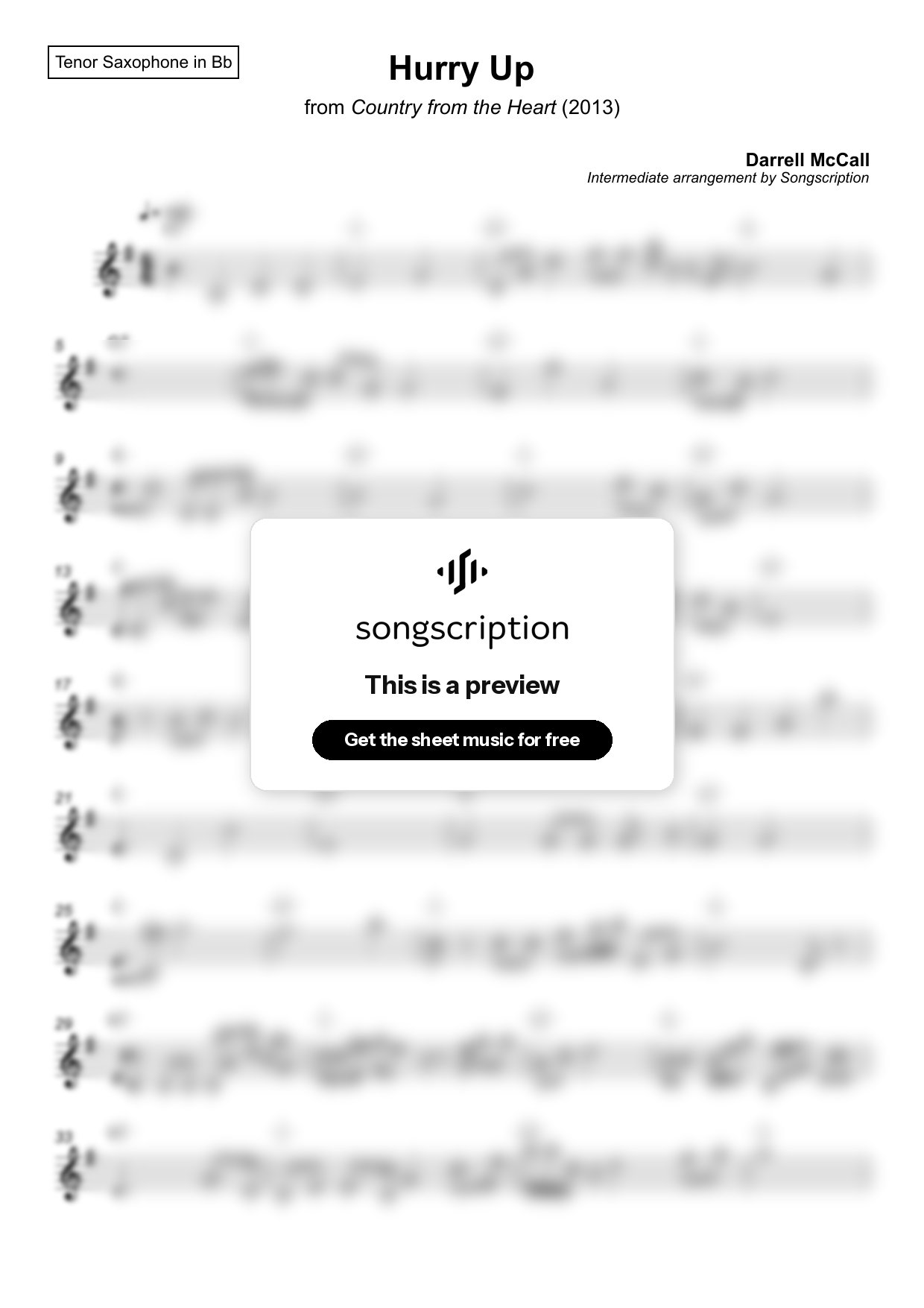 Intermediate Tenor Sax Sheet Music for "Hurry Up" by Darrell McCall