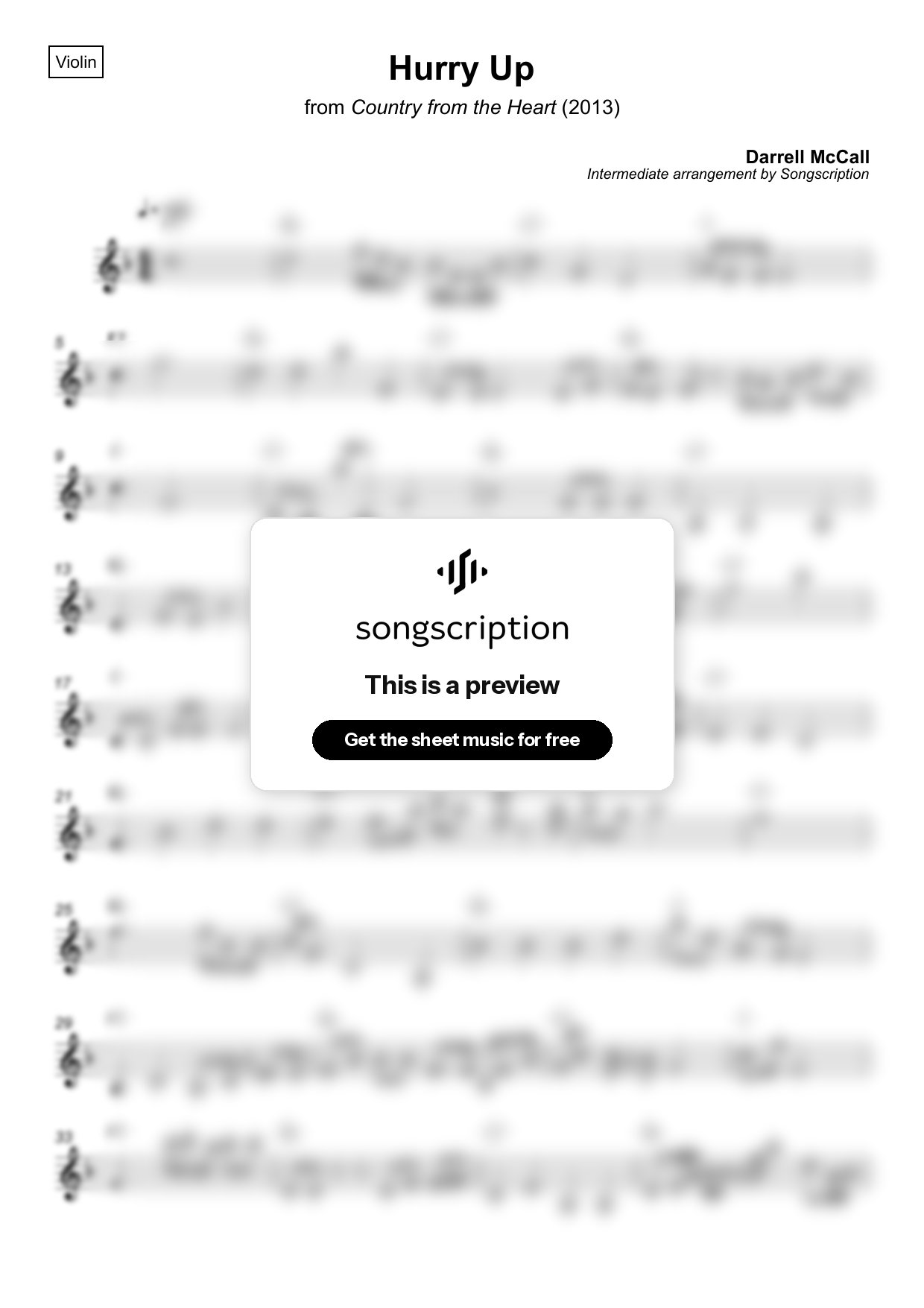 Intermediate Violin Sheet Music for "Hurry Up" by Darrell McCall