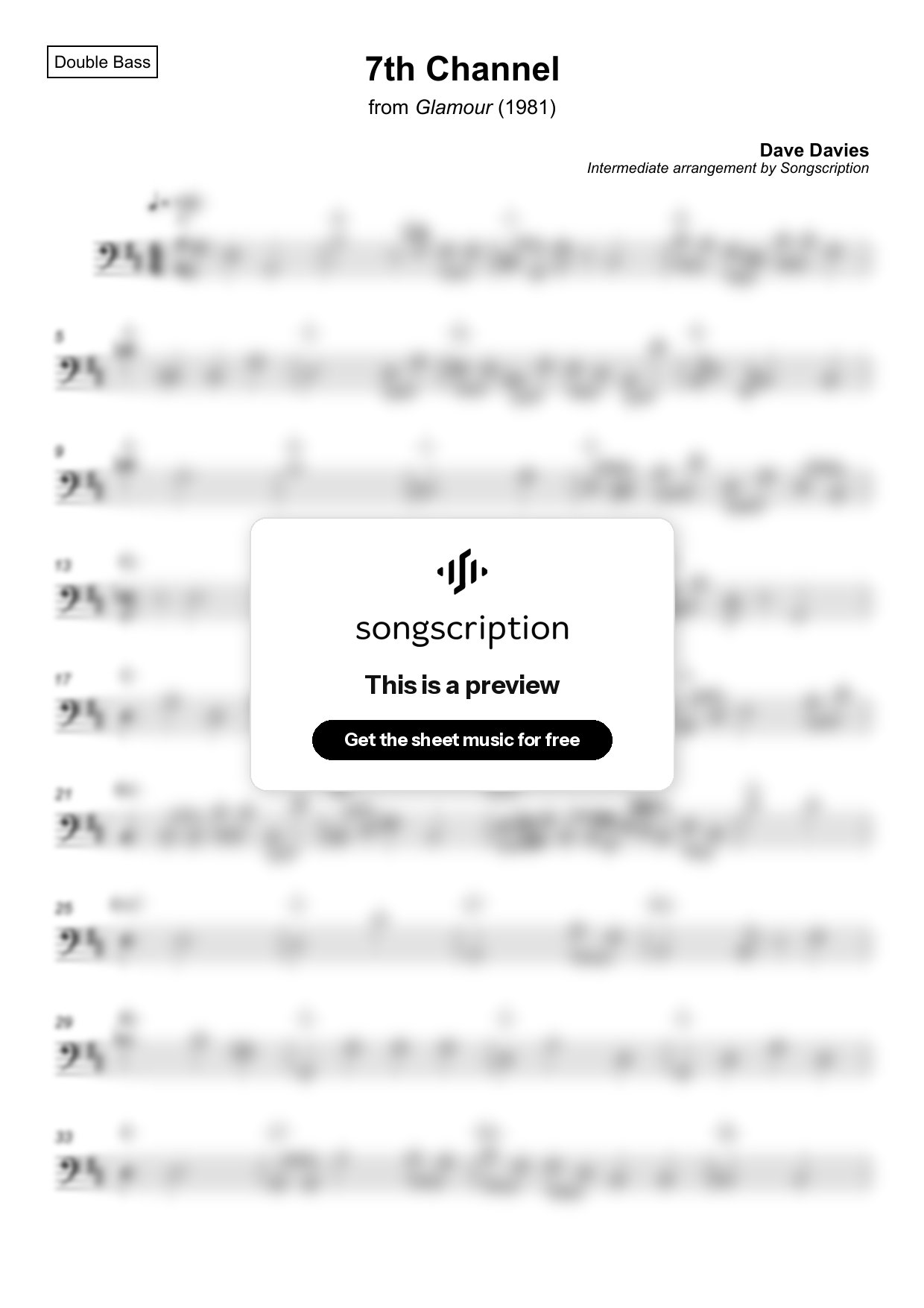Intermediate Double Bass Sheet Music for "7th Channel" by Dave Davies