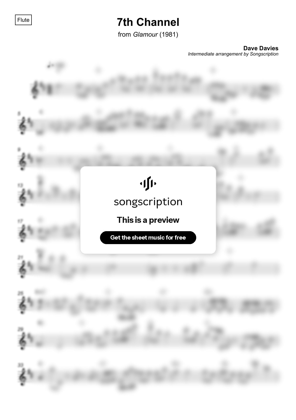 Intermediate Flute Sheet Music for "7th Channel" by Dave Davies