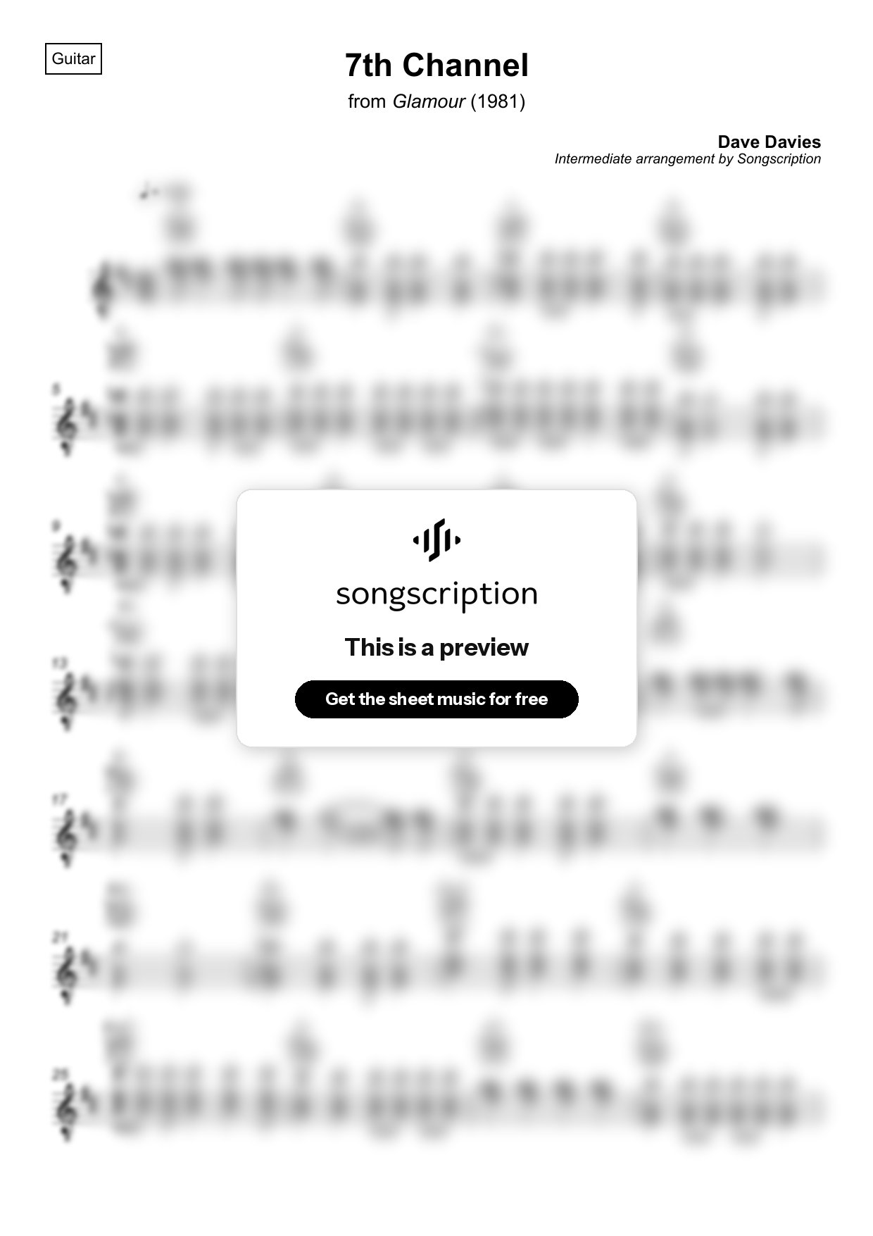 Intermediate Acoustic Guitar Sheet Music for "7th Channel" by Dave Davies