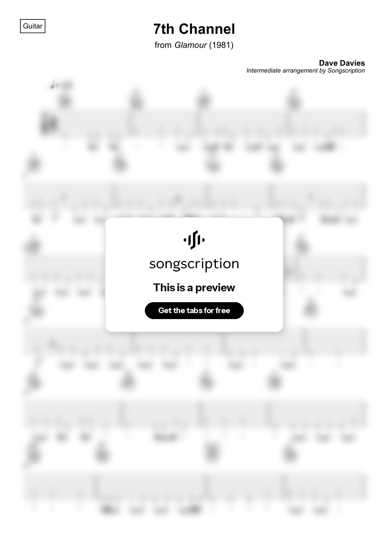 Intermediate Acoustic Guitar Tabs for "7th Channel" by Dave Davies