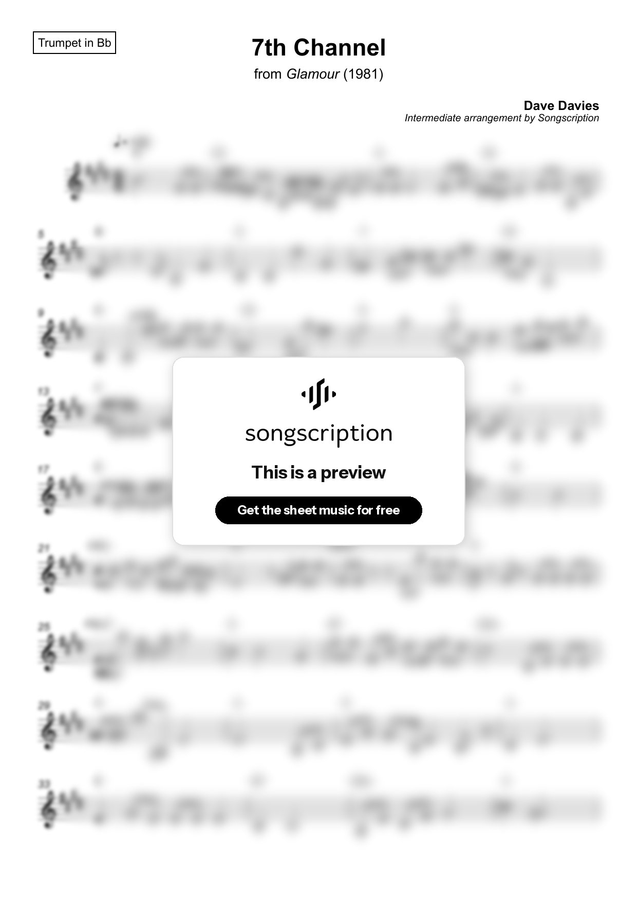 Intermediate Trumpet Sheet Music for "7th Channel" by Dave Davies