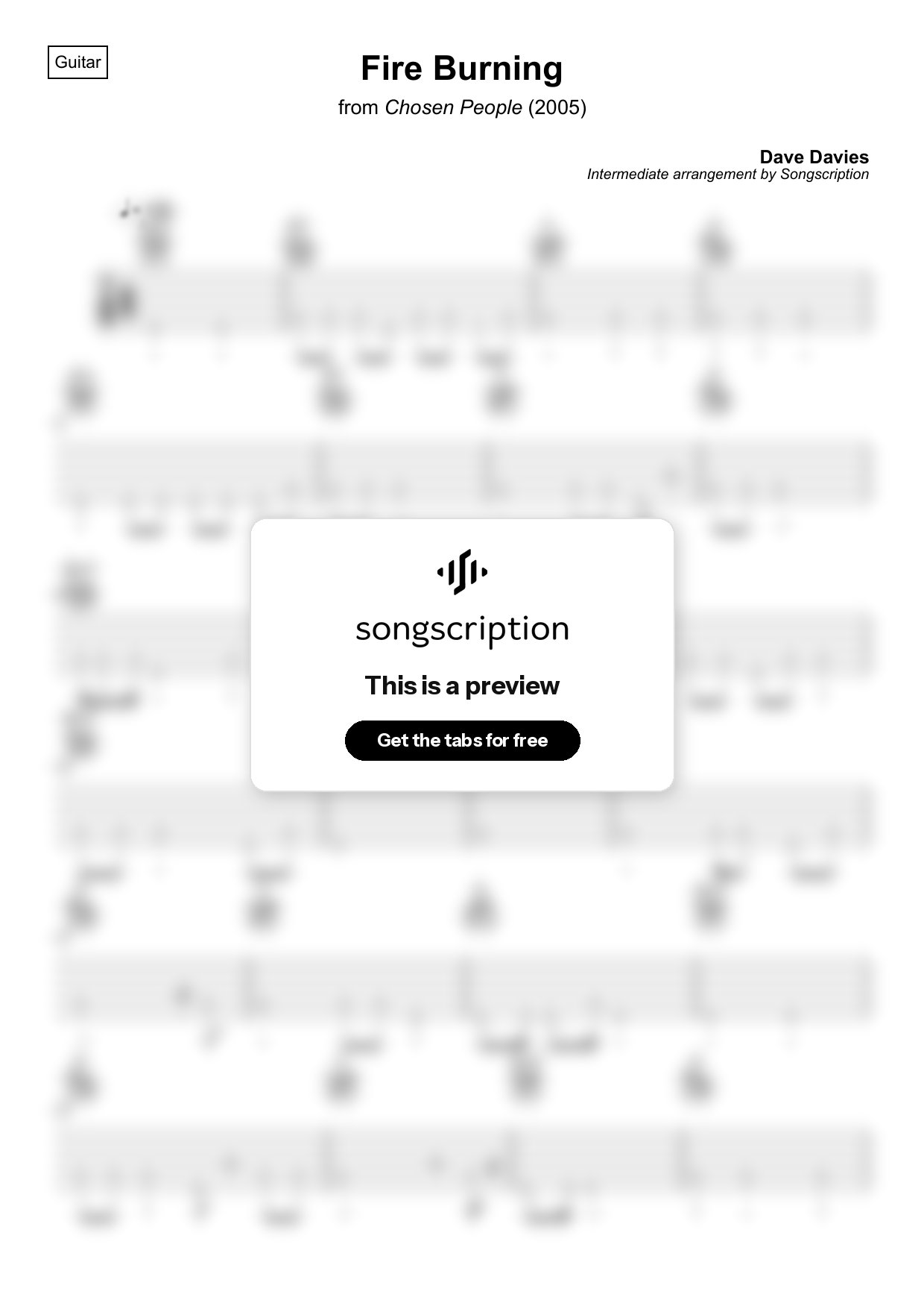 Intermediate Acoustic Guitar Tabs for "Fire Burning" by Dave Davies