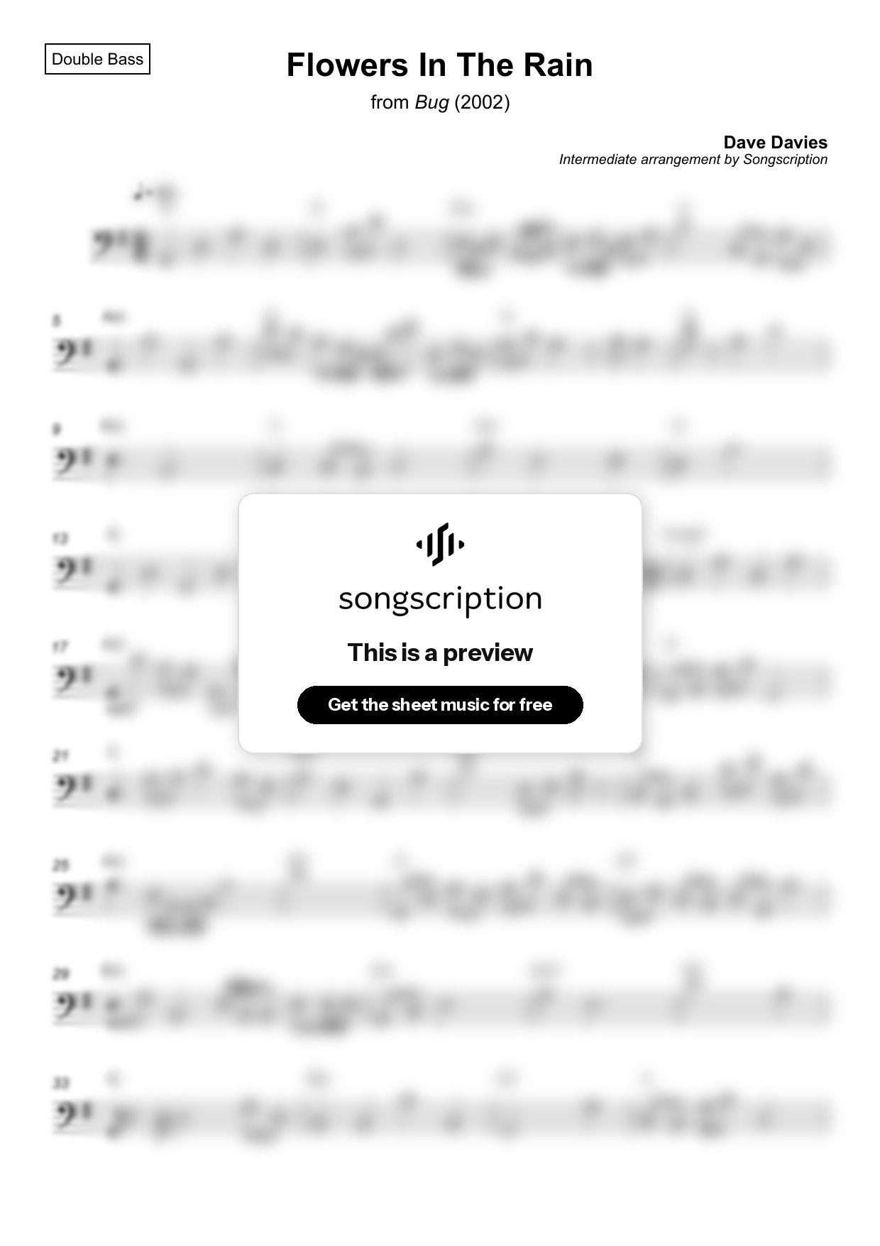 Intermediate Double Bass Sheet Music for "Flowers In The Rain" by Dave Davies