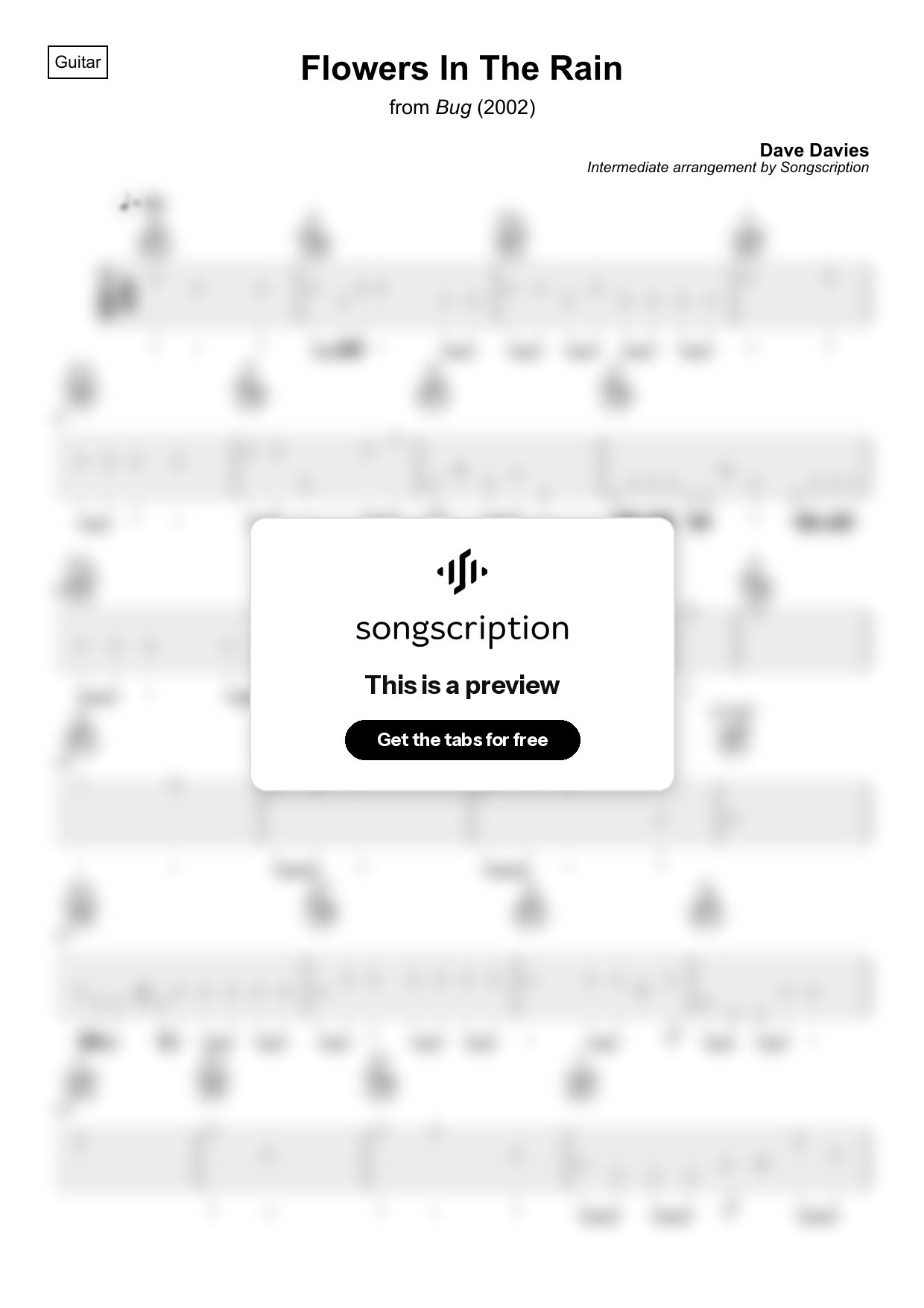 Intermediate Acoustic Guitar Tabs for "Flowers In The Rain" by Dave Davies