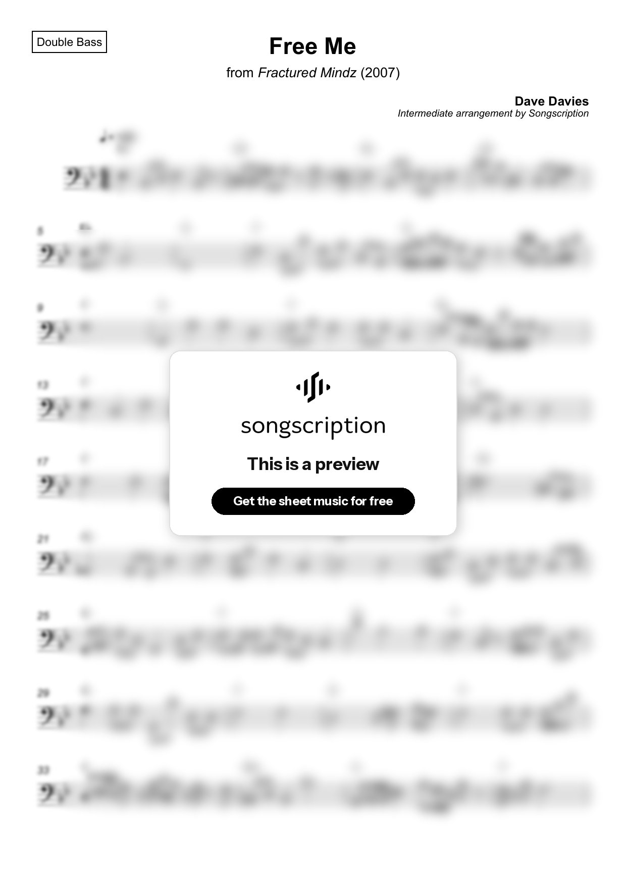 Intermediate Double Bass Sheet Music for "Free Me" by Dave Davies