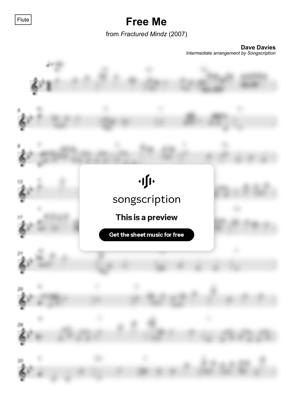 Intermediate Flute Sheet Music for "Free Me" by Dave Davies