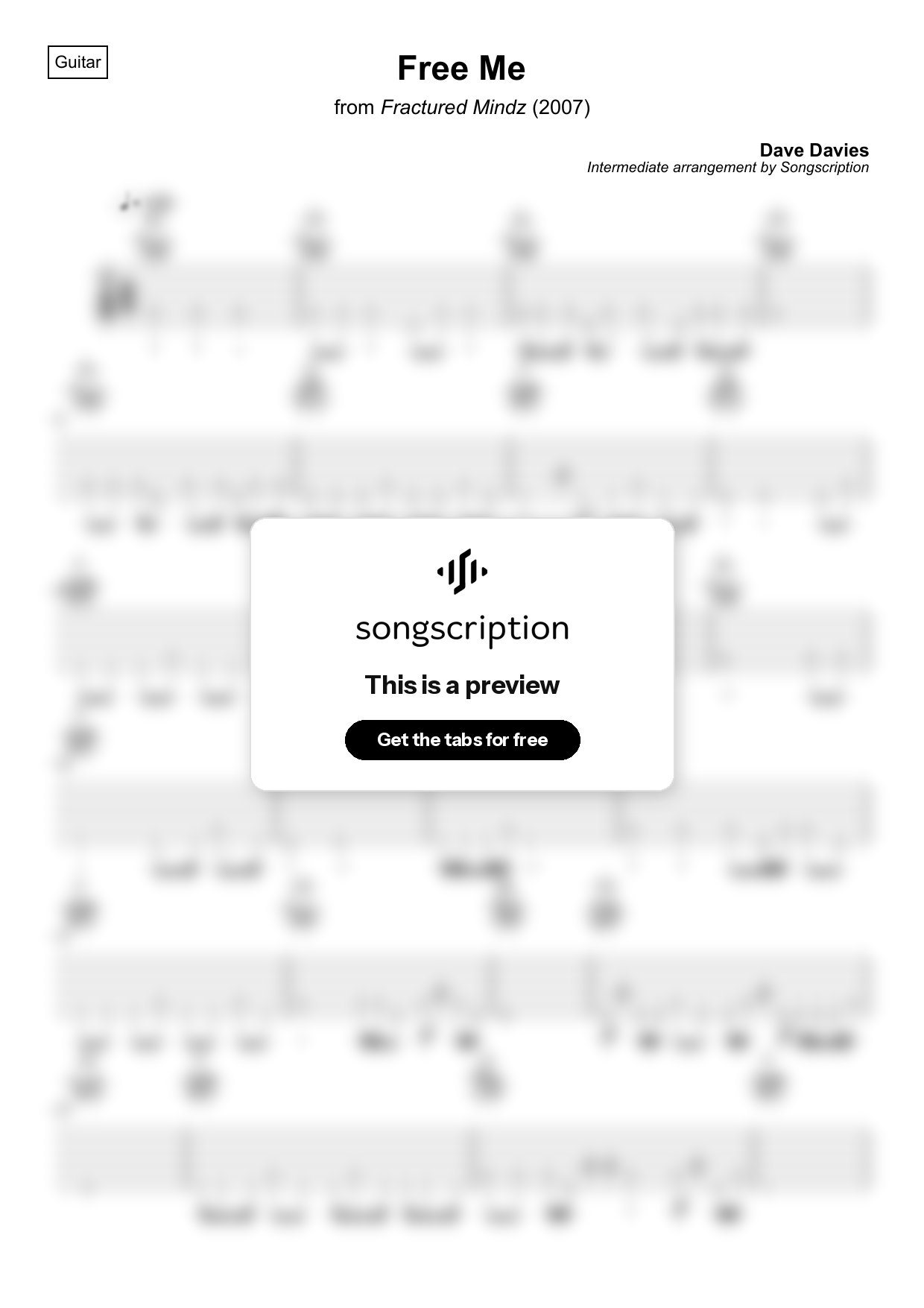 Intermediate Acoustic Guitar Tabs for "Free Me" by Dave Davies