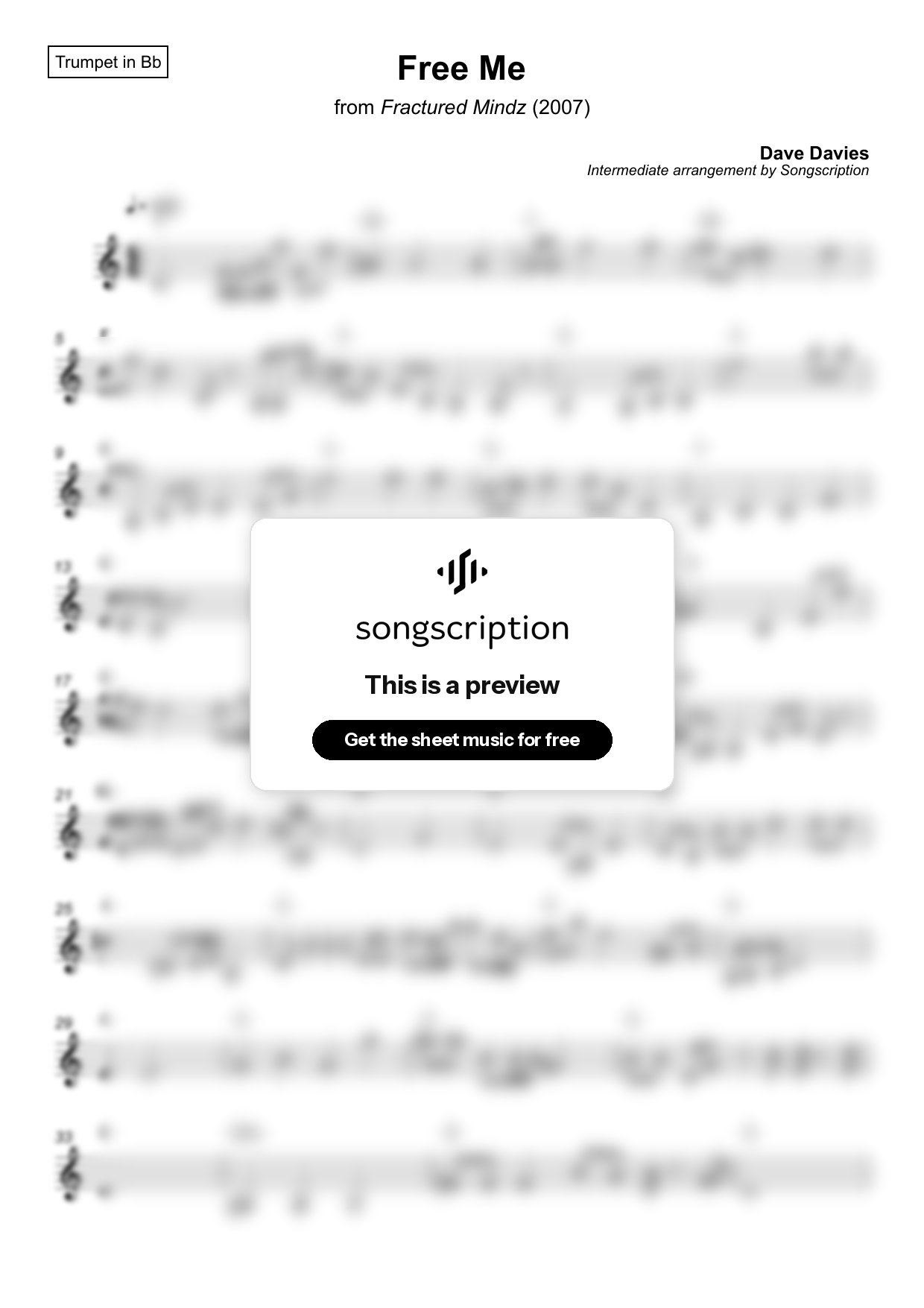 Intermediate Trumpet Sheet Music for "Free Me" by Dave Davies